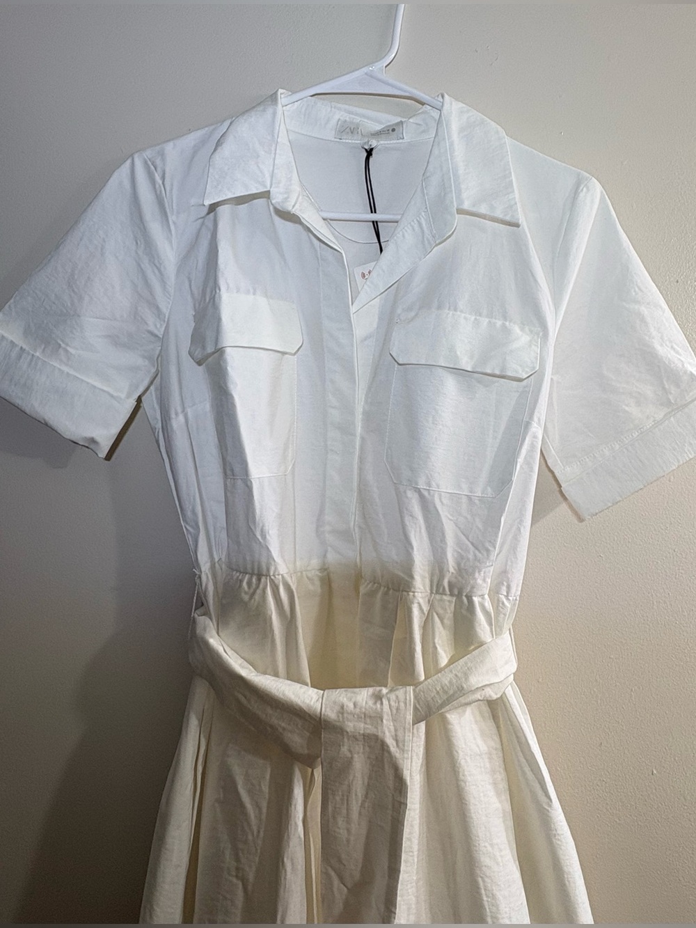 Zara White Short-Sleeve Maxi Shirt Dress with Belt - Picture 2 of 7